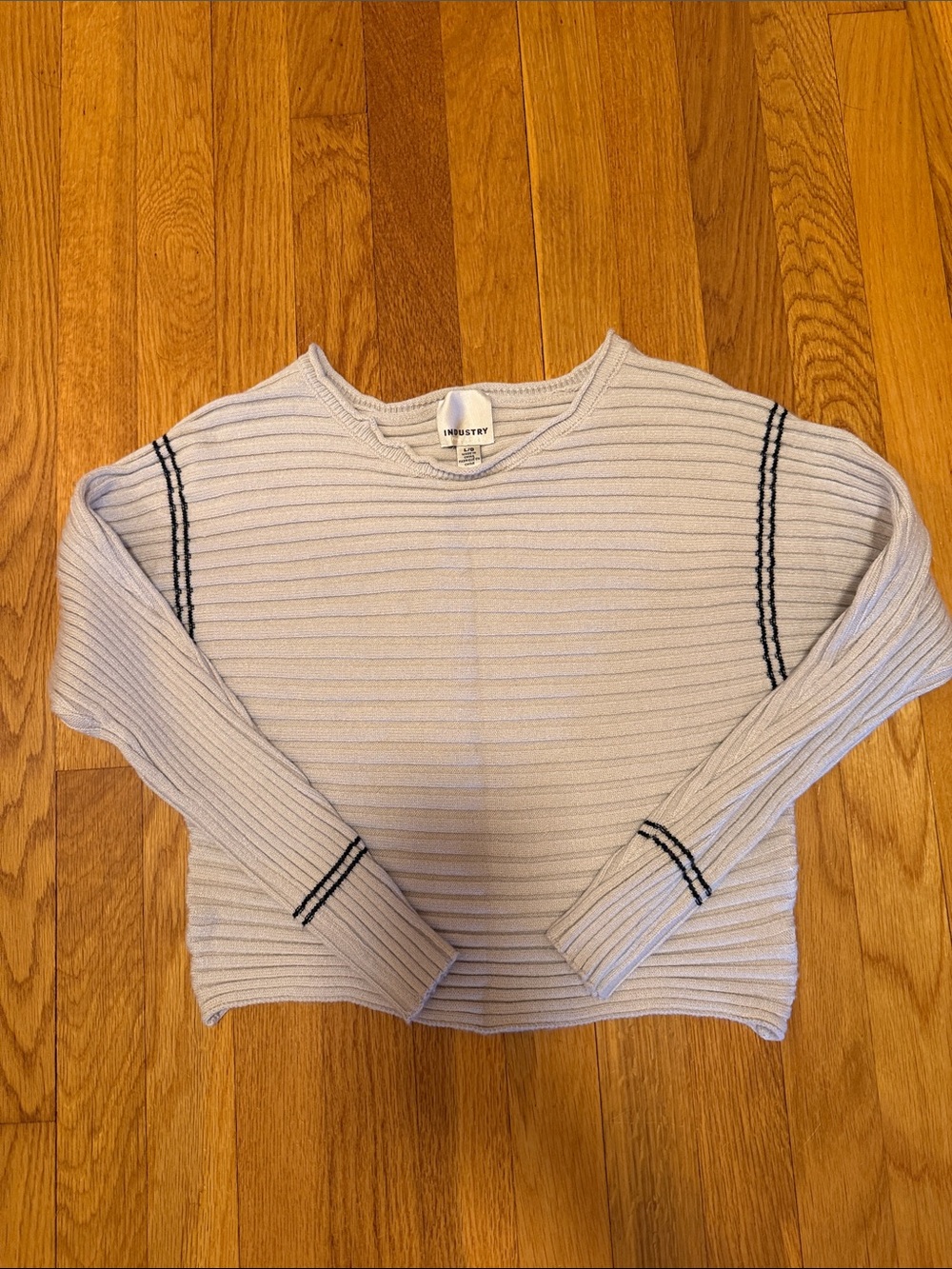 INDUSTRY Light Beige Ribbed Crewneck Sweater with Contrast Stitch
